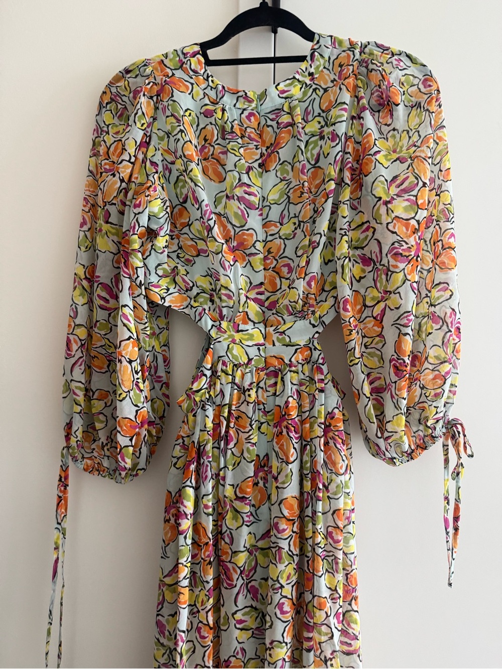 Maje Floral Cutout Maxi Dress Puff Sleeve Resort Vacation Dress XS/S - Picture 9 of 9